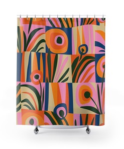 Funky Banana Shower Curtain with Groovy Abstract Aesthetic Decor for Colorful Bathroom