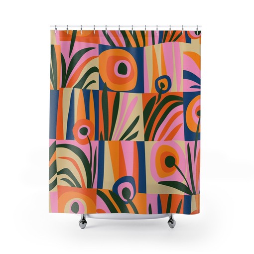 Funky Banana Shower Curtain with Groovy Abstract Aesthetic Decor for Colorful Bathroom
