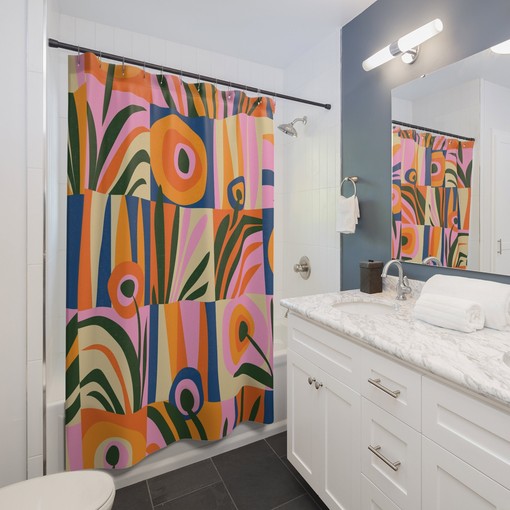 Funky Banana Shower Curtain with Groovy Abstract Aesthetic Decor for Colorful Bathroom - Image 2