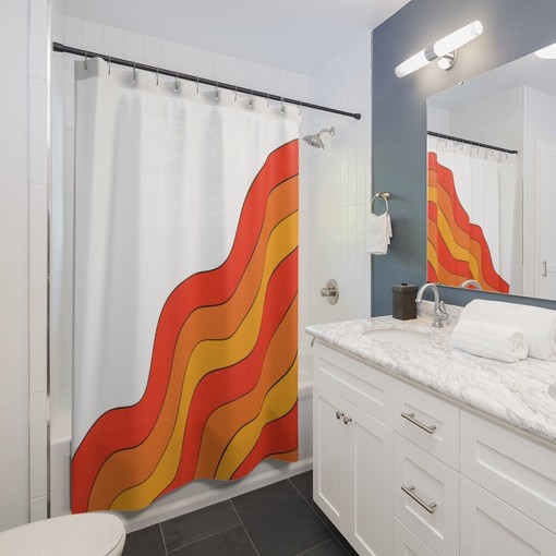 Funky Psychedelic Boho Shower Curtain, Groovy 60's 70's Hippie Bathroom Accessory with Quirky Style - Image 2