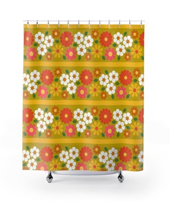 Funky Retro Daisy Shower Curtain with Groovy Flower Power Vibes