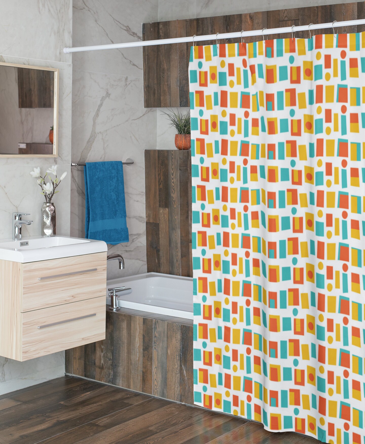 Funky Retro Shower Curtain for MCM Bath Decor with Vintage Appeal - Image 2