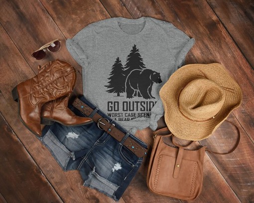 Funny Bear Camping Shirt, Camper T-Shirt, Go Outside Tee, Bear Kills You Movie Shirts for Women - Image 3