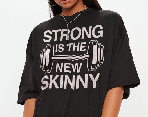 Funny Fitness Gym Weightlifting Workout Shirt, Minimalist Movie Shirts, Strong Is The New Skinny Tees - Image 2