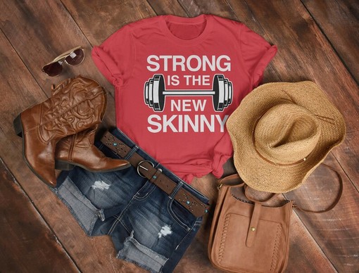 Funny Fitness Gym Weightlifting Workout Shirt, Minimalist Movie Shirts, Strong Is The New Skinny Tees - Image 3