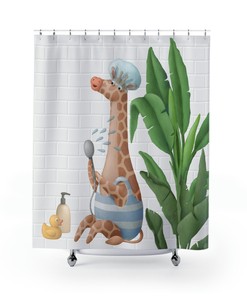 Funny Giraffe Print Shower Curtain - Perfect for Kids and Giraffe Lovers