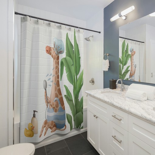 Funny Giraffe Print Shower Curtain - Perfect for Kids and Giraffe Lovers - Image 2