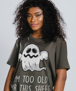 Funny Halloween Movie Shirts, I'm Too Old For This Sheet Unisex Tees, Black Spooky Shirt Halloween Costume