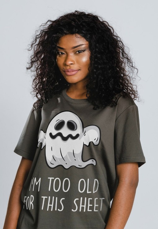 Funny Halloween Movie Shirts, I'm Too Old For This Sheet Unisex Tees, Black Spooky Shirt Halloween Costume