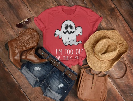 Funny Halloween Movie Shirts, I'm Too Old For This Sheet Unisex Tees, Black Spooky Shirt Halloween Costume - Image 3