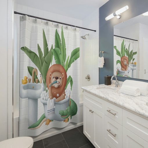 Funny Lion Kids Bathroom Shower Curtain - Bedeck Your Kids' Bathroom in Fun - Image 2