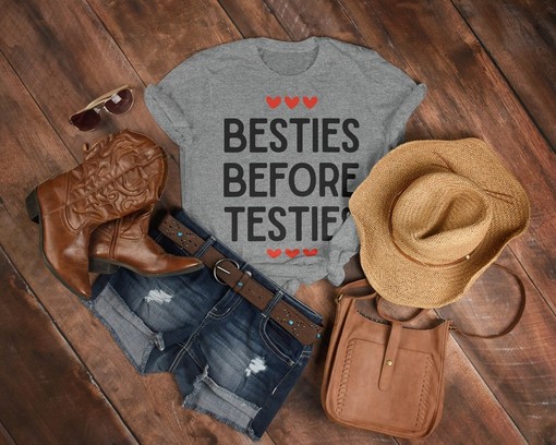 Funny Movie Shirts: Besties Before Testies Unisex Tees, Valentine's Day Shirt, Sarcastic Gift For Movie Fans - Image 3