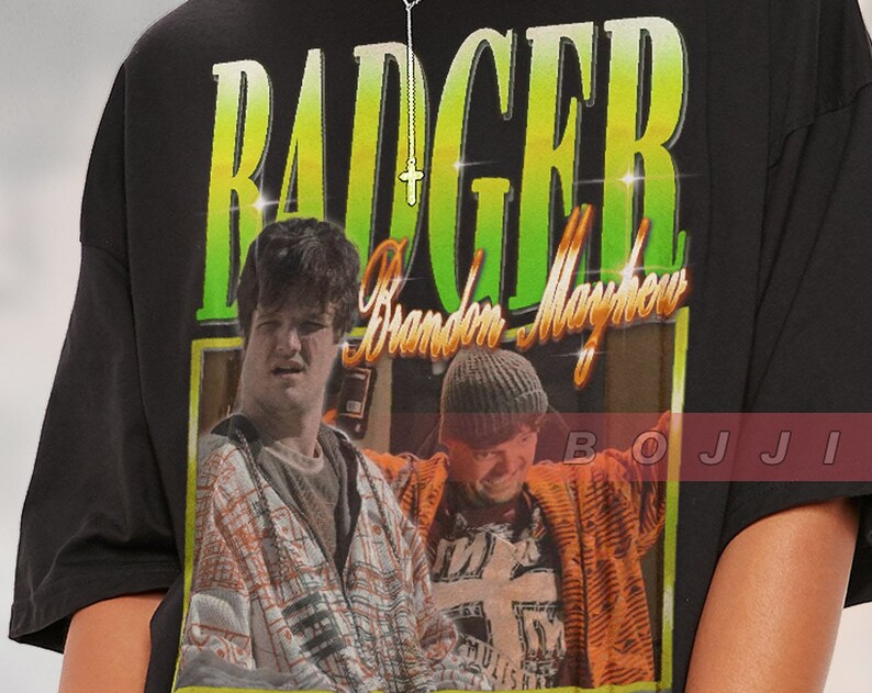Funny Movie Shirts: RETRO BADGER Brandon Mayhew Shirt with Skinny Badger, Jesse and Mike - Image 2