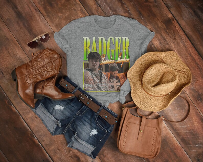 Funny Movie Shirts: RETRO BADGER Brandon Mayhew Shirt with Skinny Badger, Jesse and Mike - Image 3