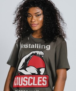 Funny Shirts for Men and Women, Installing Muscles Please Wait Unisex Tee, Workout Gym Shirts, Exercise Apparel