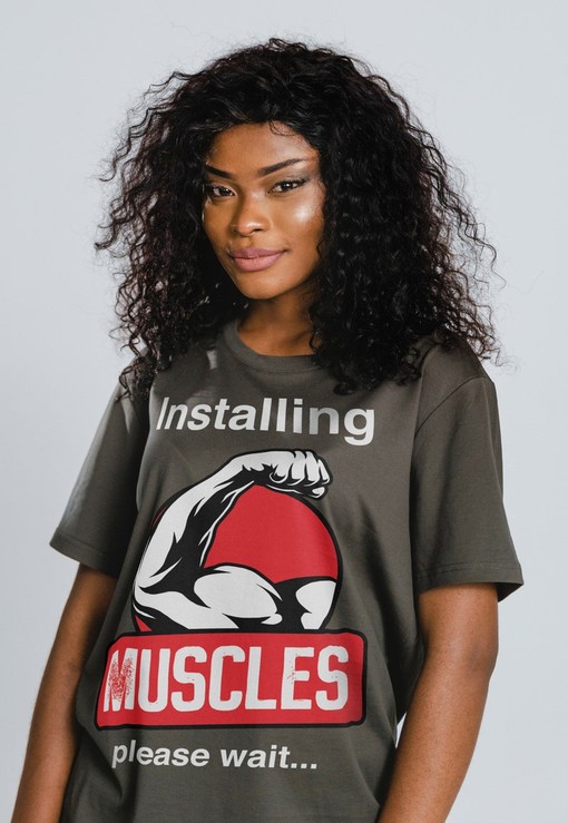 Funny Shirts for Men and Women, Installing Muscles Please Wait Unisex Tee, Workout Gym Shirts, Exercise Apparel