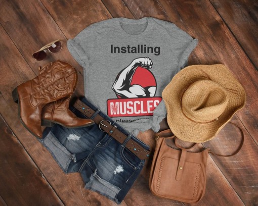 Funny Shirts for Men and Women, Installing Muscles Please Wait Unisex Tee, Workout Gym Shirts, Exercise Apparel - Image 3