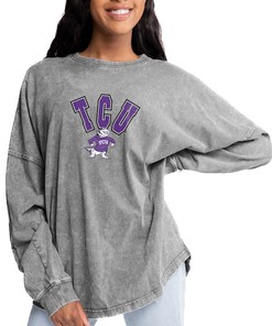 Gameday Couture Women's Faded Wash Pullover Sweatshirt for TCU Horned Frogs Fans, Official University Football Fan Shirt