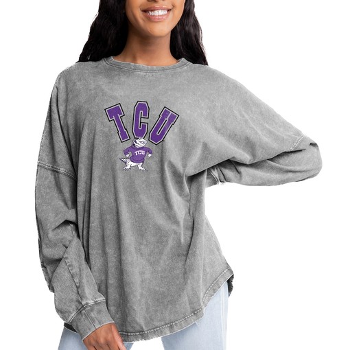 Gameday Couture Women's Faded Wash Pullover Sweatshirt for TCU Horned Frogs Fans, Official University Football Fan Shirt