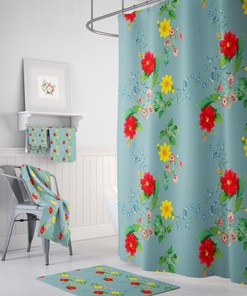 Garden Dahlia Floral Shower Curtain or Bath Set - Delightful and Vintage Bathroom Decor