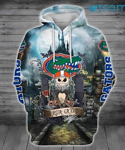 Gators Halloween Pumpkin Football in a Custom All Over Print 3D Jack Skellington Hoodie