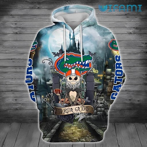 Gators Halloween Pumpkin Football in a Custom All Over Print 3D Jack Skellington Hoodie
