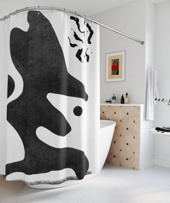 Geometric Abstract Black And White Shower Curtain, Minimalist Home Decor Art Decoration