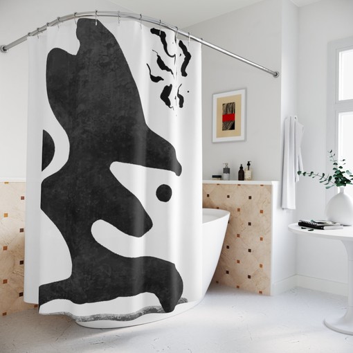 Geometric Abstract Black And White Shower Curtain, Minimalist Home Decor Art Decoration