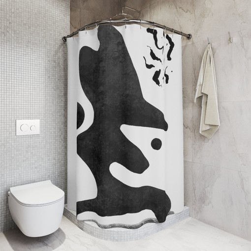 Geometric Abstract Black And White Shower Curtain, Minimalist Home Decor Art Decoration - Image 2