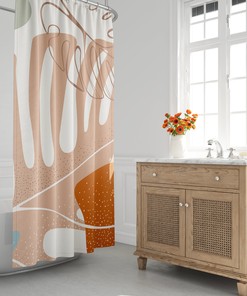 Geometric Boho Shower Curtain with Tropical Leaf Design, Abstract Style, Contemporary Bath Decor
