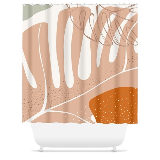 Geometric Boho Shower Curtain with Tropical Leaf Design, Abstract Style, Contemporary Bath Decor - Image 2
