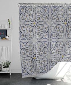 Geometric Floral Mandala Shower Curtain | Vintage Fabric Bathroom Curtain Set | Bohemian Bath Decor
