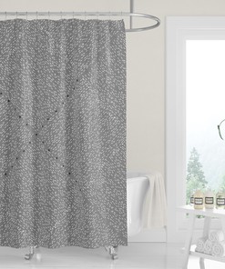 Geometric Gray Black Linen Print Shower Curtain, Neutral Minimalist Bath Decor