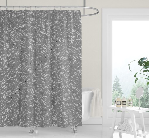 Geometric Gray Black Linen Print Shower Curtain, Neutral Minimalist Bath Decor