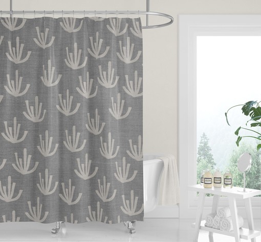 Geometric Gray Black Linen Print Shower Curtain, Neutral Minimalist Bath Decor - Image 3