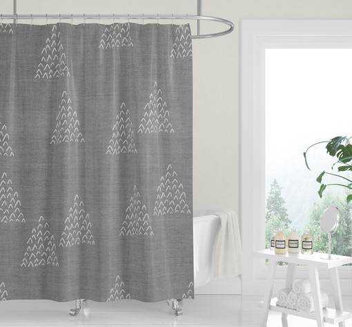 Geometric Gray Black Linen Print Shower Curtain, Neutral Minimalist Bath Decor - Image 4