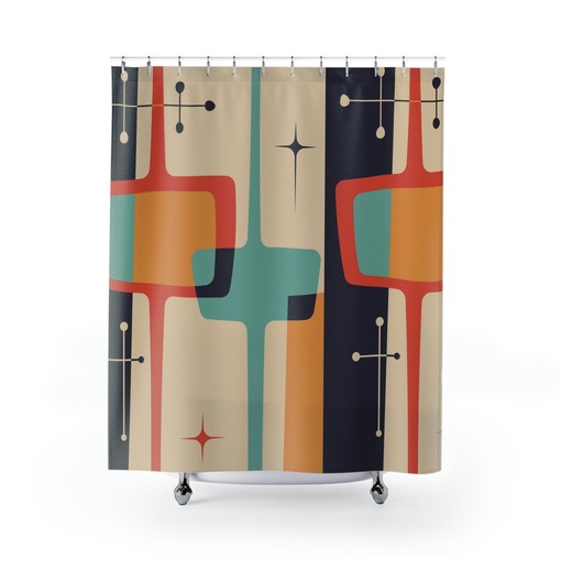 Geometric MCM Shower Curtain with Abstract Retro Design - Image 3
