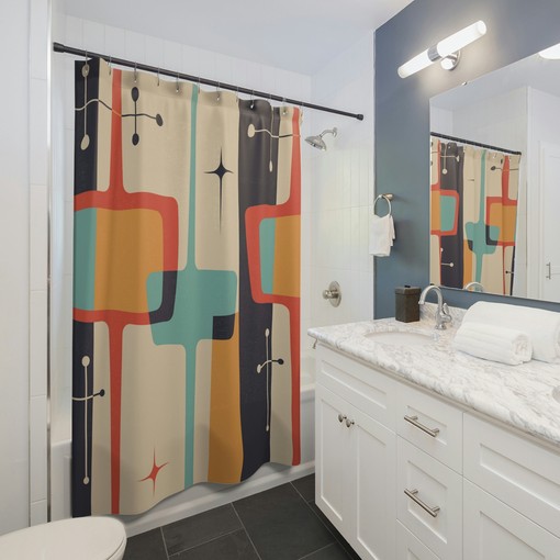 Geometric MCM Shower Curtain with Abstract Retro Design - Image 4