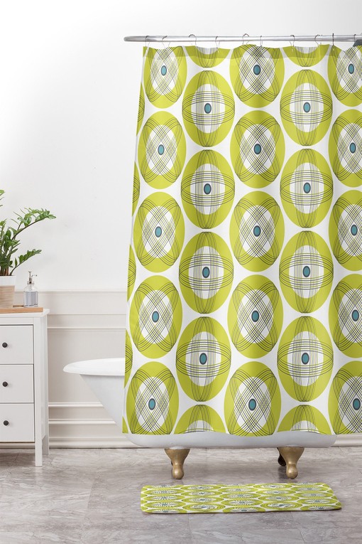 Geometric Mid Century Modern Shower Curtain | Retro Fabric Bath Curtain | At Home Shower Curtains