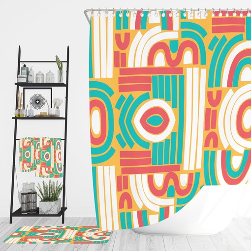 Geometric Mod Abstract Shower Curtain Set, Towel Options, Disney Blanket, Bathroom Decor