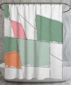 Geometric Mosaic Shower Curtain, Pastel Bathroom Minimalist Bath Decor