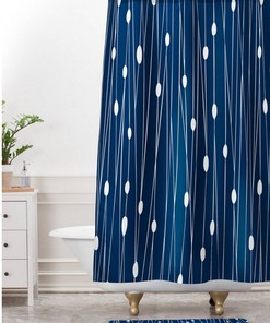Geometric Oval Dot Pattern Vintage Shower Curtain, Modern Navy Blue Bath Curtain
