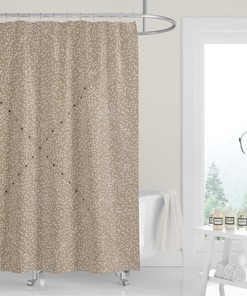 Geometric Tan Black Linen Print Shower Curtain, Casual Contemporary Bath Decor