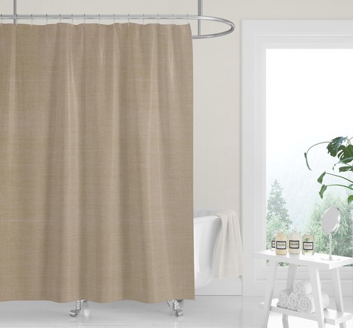 Geometric Tan Black Linen Print Shower Curtain, Casual Contemporary Bath Decor - Image 2