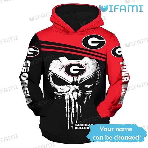 Georgia Bulldogs All Over Print Hoodie with Punisher Skull Design