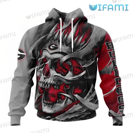 Georgia Bulldogs All Over Print Hoodie with Skull Design