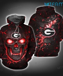 Georgia Bulldogs All Over Print Hoodie with Skull Fire Eyes Design in 3D