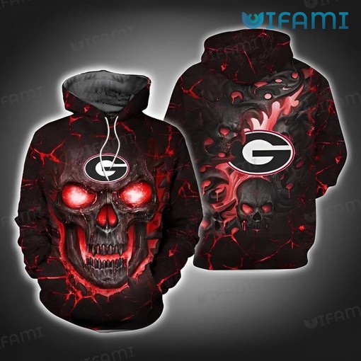Georgia Bulldogs All Over Print Hoodie with Skull Fire Eyes Design in 3D