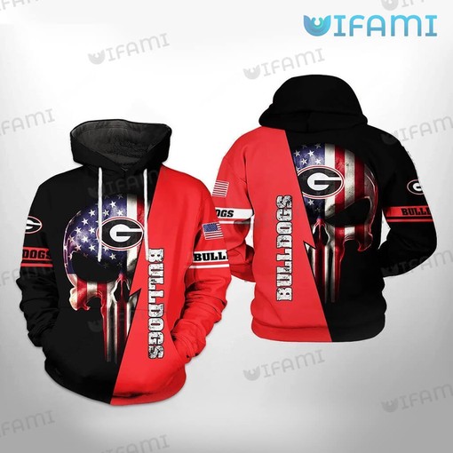 Georgia Bulldogs All Over Print Hoodie with USA Flag and Skull Death Design