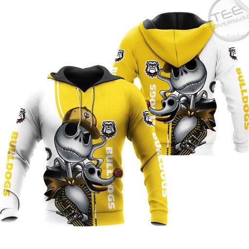 Georgia Bulldogs Graphic All Over Print 3D Hoodie with Jack Skellington and Zero